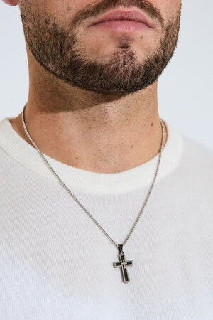 Men's necklace cross black details - silver/black h5 Picture3